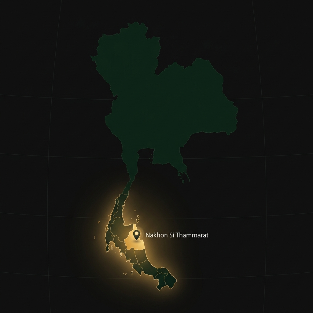 Map of Thailand highlighting Nakhon Si Thammarat province — T.O.P. Inter Rubber sourcing location